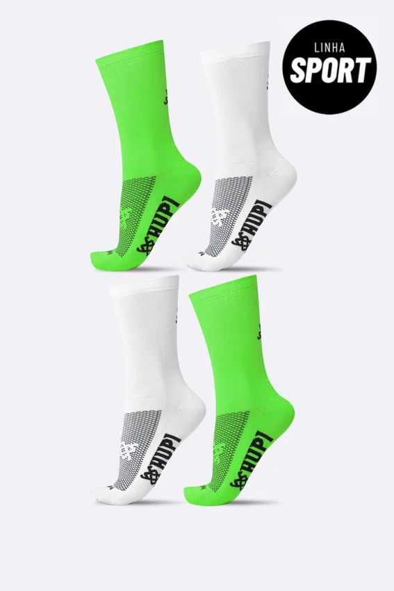 Kit 4 Pares de Meias Sport HUPI Verde e Branco