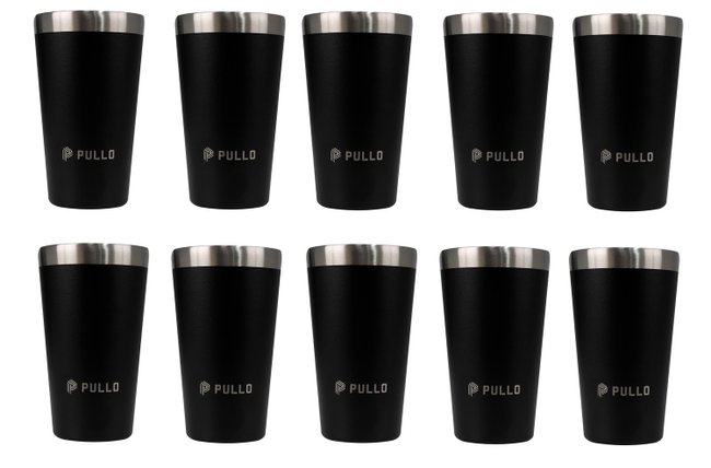Kit com 10 Copos Térmicos Pullo Fun 480ML Preto