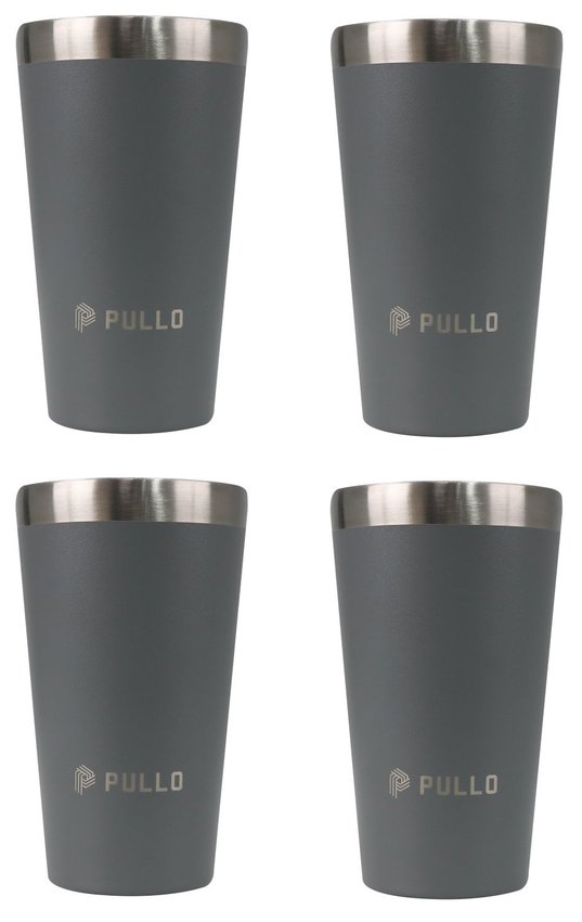 Kit com 4 Copos Térmicos Pullo Fun 480ML Cinza