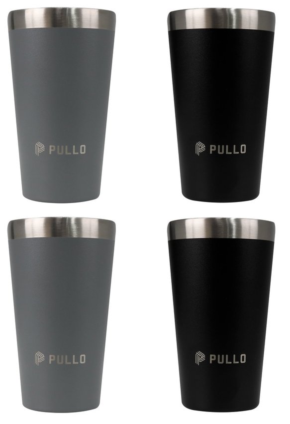 Kit com 4 Copos Térmicos Pullo Fun 480ML Preto e Cinza