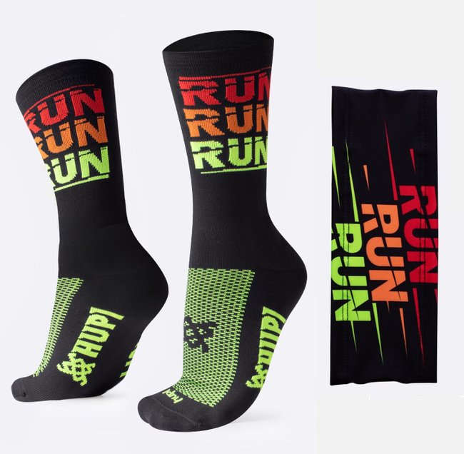 Kit Corrida HUPI Meia Cano Médio 36-42 e Testeira Run Run Run Preto