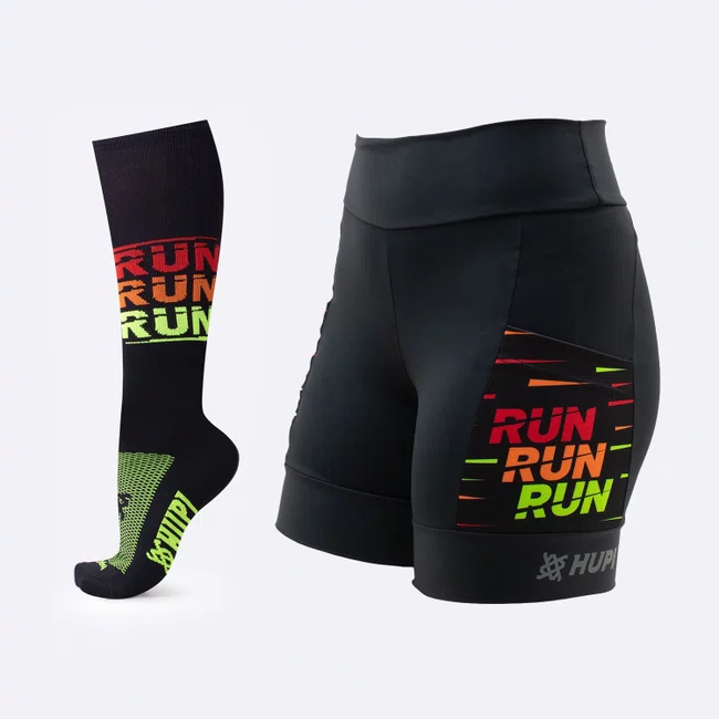 Kit Corrida HUPI RUN: Bermuda Curta Feminina e Meia Longa