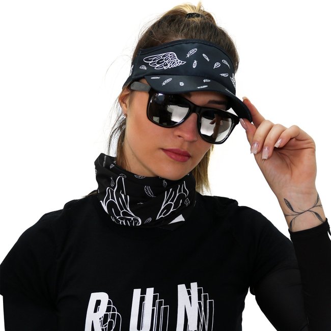 Kit Corrida Viseira e Bandana - Asas Preto