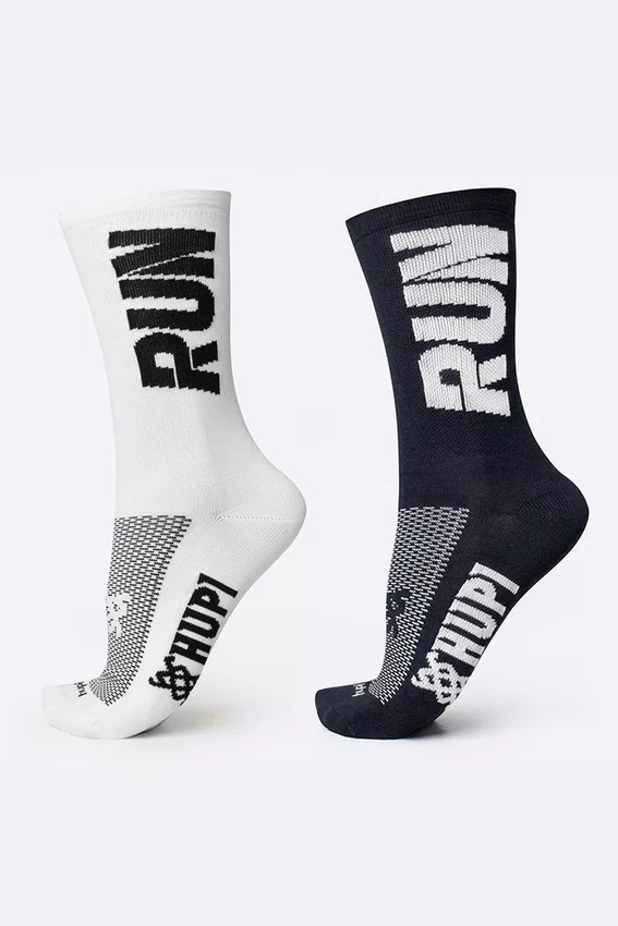 Kit de 2 Meias HUPI Run Branco e Preto