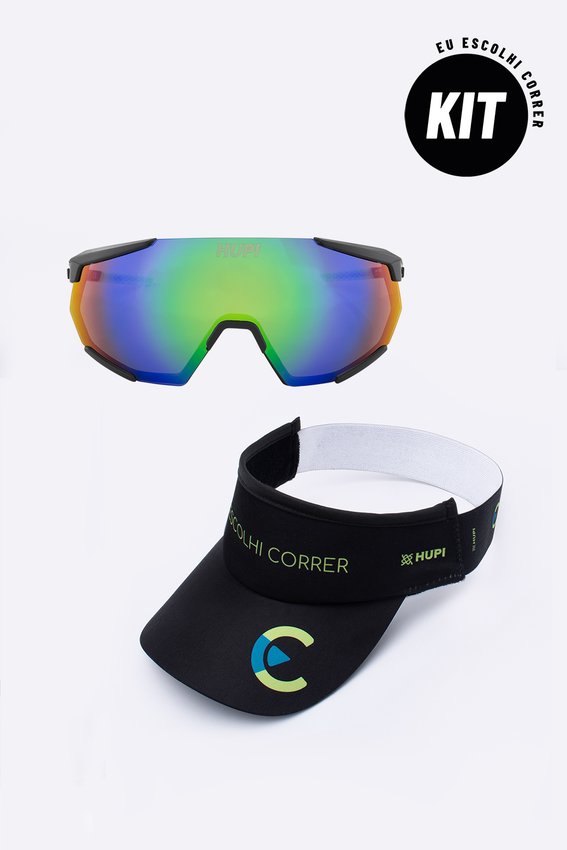 Kit Eu Escolhi Correr - Viseira A Rápida e Óculos Aspen Preto Lente Verde