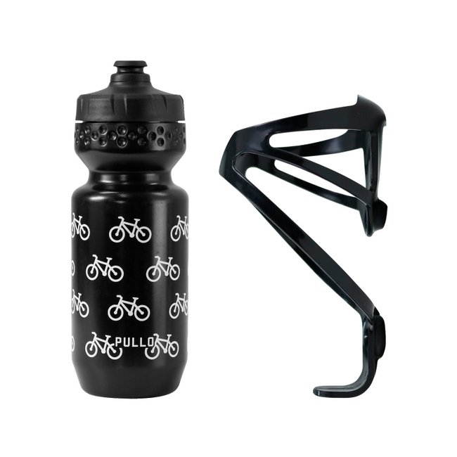 Kit Garrafa Pullo Bike Preto 600ml + Suporte