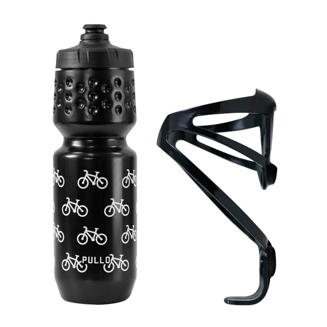 Kit Garrafa Pullo Bike Preto 750ml + Suporte