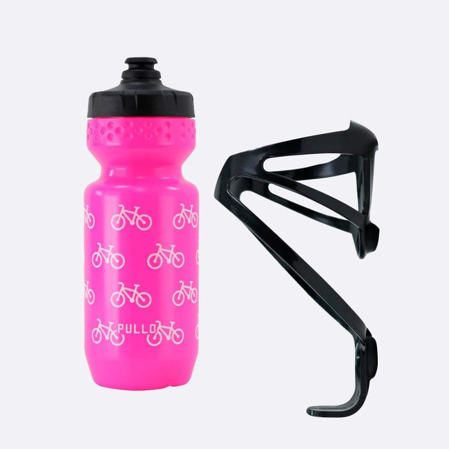 Kit Garrafa Pullo Bike Rosa 600ml + Suporte