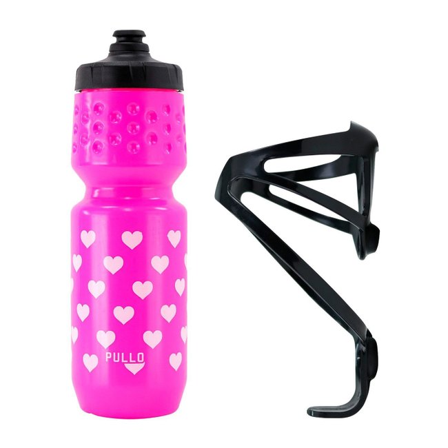 Kit Garrafa Pullo Bike Rosa 750ml + Suporte