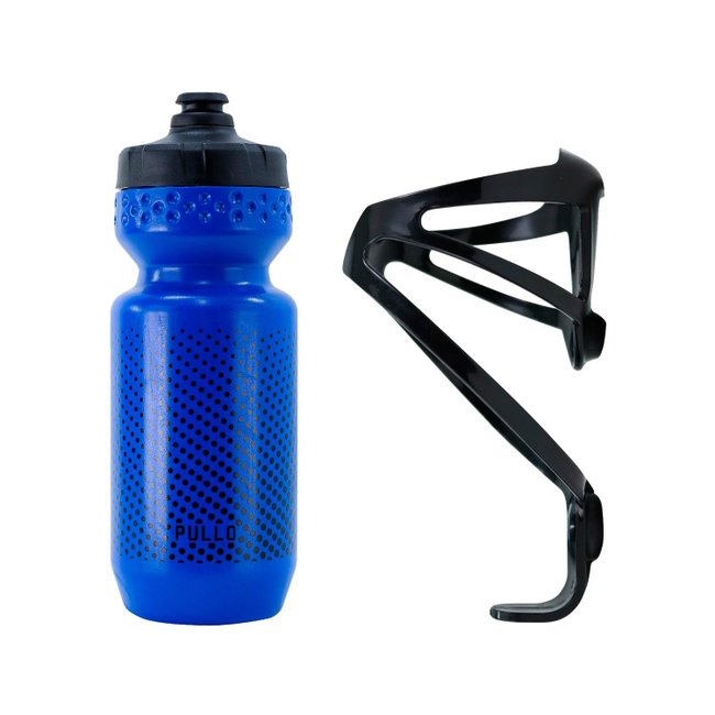 kit Garrafa Pullo Dota Azul 600ml + Suporte