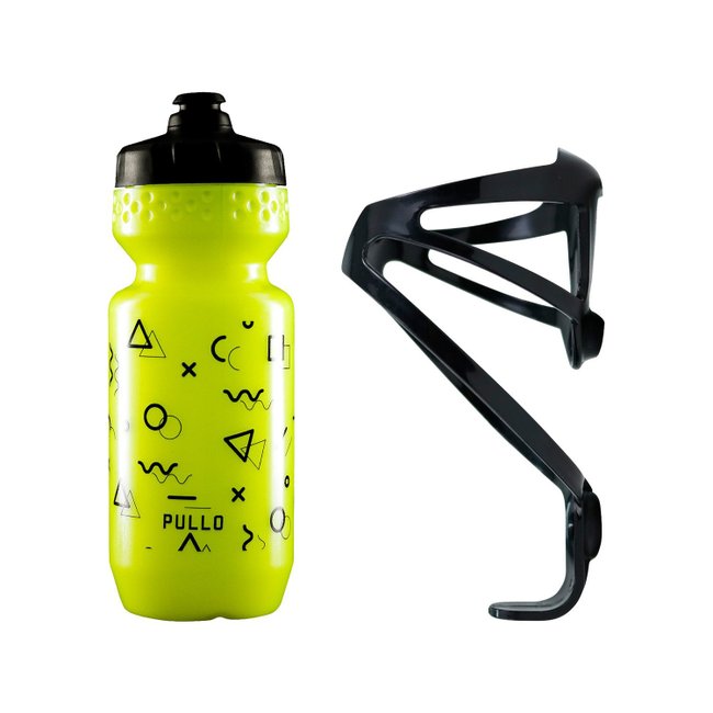 Kit Garrafa Pullo Eureka Amarelo Neon 600ml + Suporte