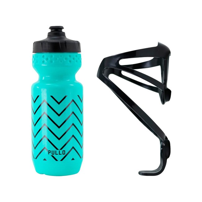 Kit Garrafa Pullo Graffi Verde Água 600ml + Suporte