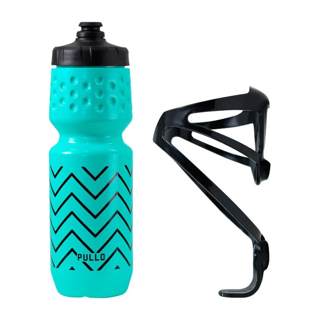 Kit Garrafa Pullo Graffi Verde Água 750ml + Suporte