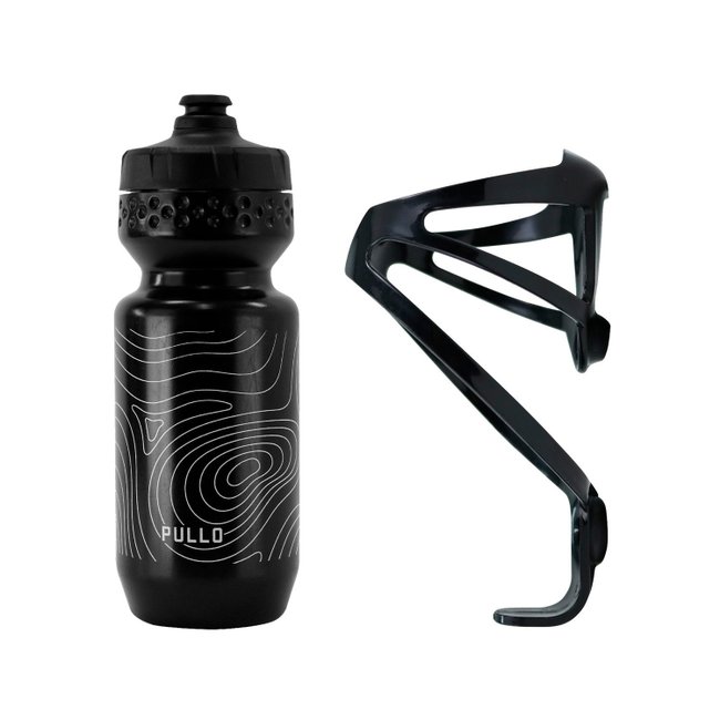 Kit Garrafa Pullo Maps Preto 600ml + Suporte