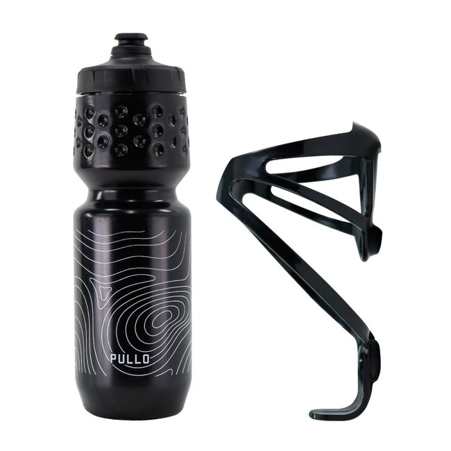 Kit Garrafa Pullo Maps Preto 750ml + Suporte