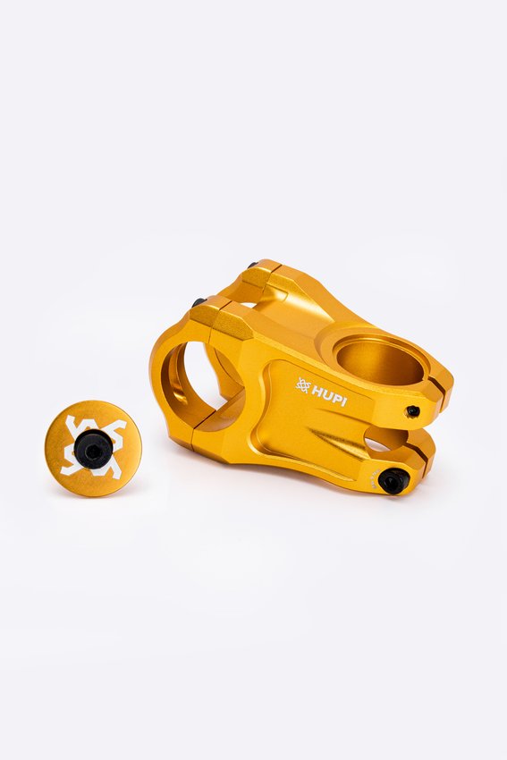 Kit Guidão + Mesa 50mm + Pedal Hupi Strip Dourado