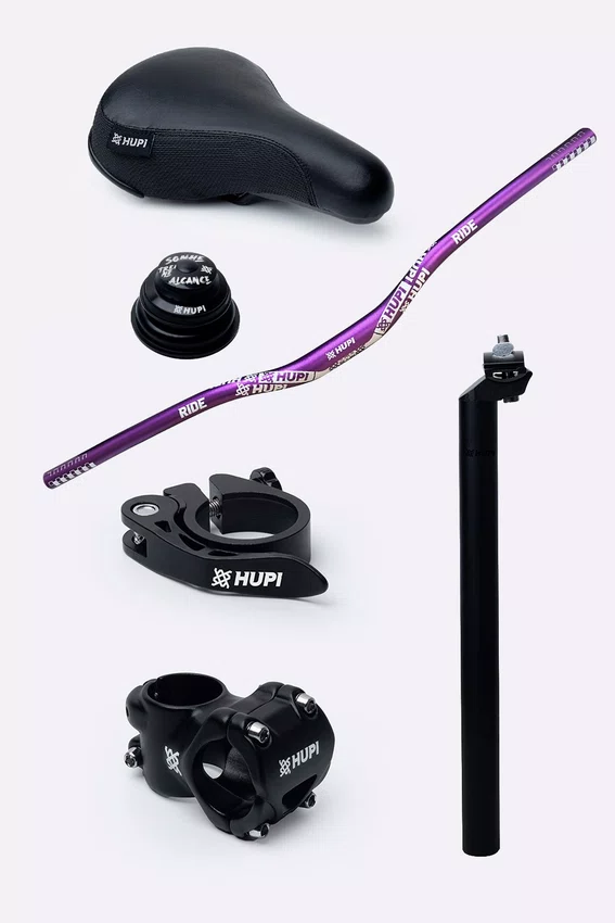 Kit HUPI Bikes Guidão Avanço Canote Abraçadeira e Caixa de Direção Normal