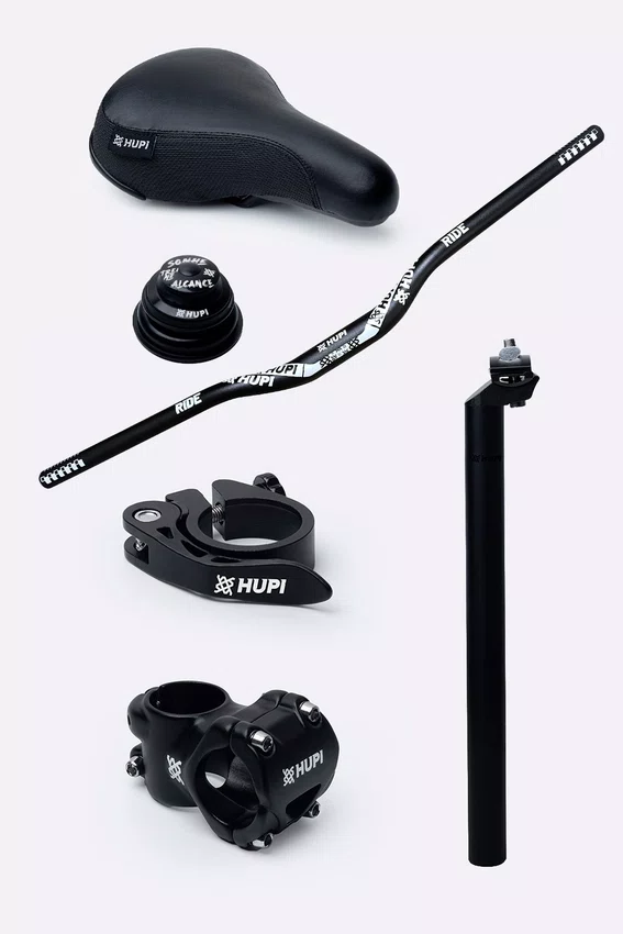Kit HUPI Bikes Guidão Avanço Canote Abraçadeira e Caixa de Direção Normal