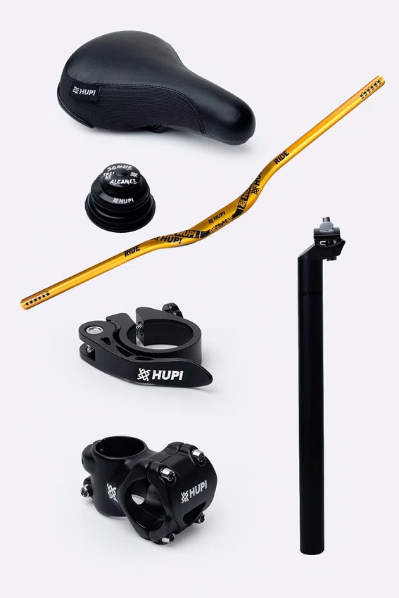 Kit HUPI Bikes Guidão Avanço Canote Abraçadeira e Caixa de Direção Normal