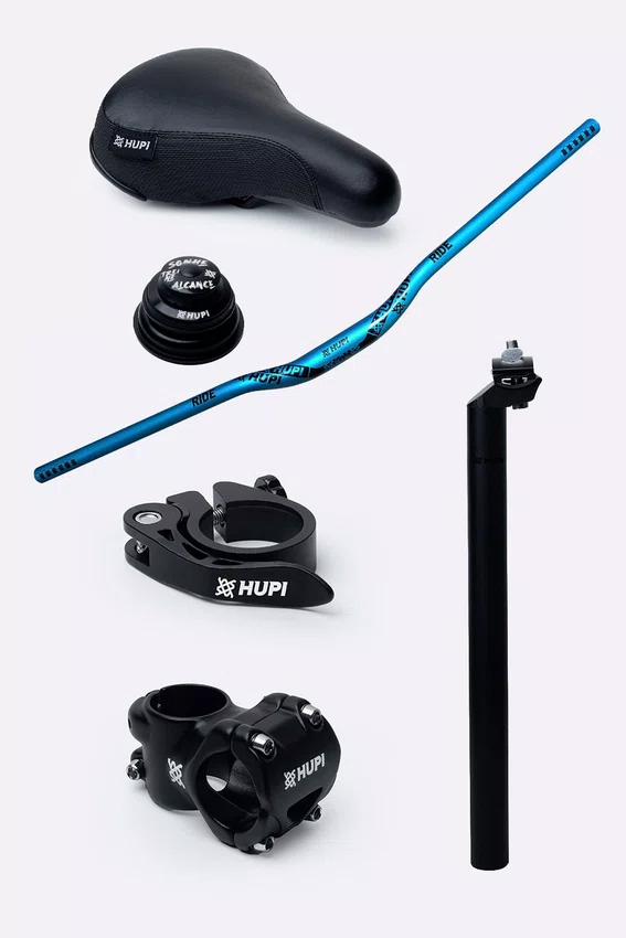 Kit HUPI Bikes Guidão Avanço Canote Abraçadeira e Caixa de Direção Normal