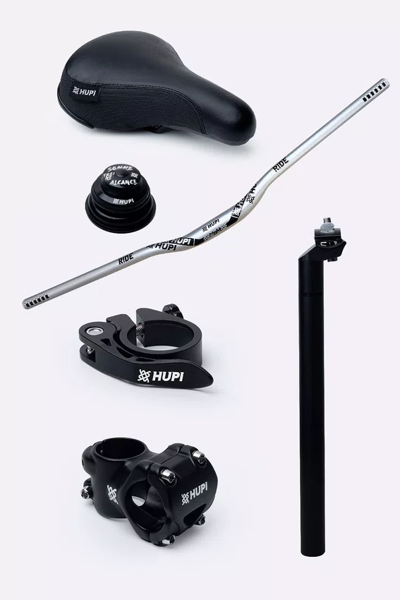 Kit HUPI Bikes Guidão Avanço Canote Abraçadeira e Caixa de Direção Tapered
