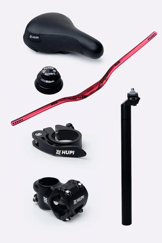 Kit HUPI Bikes Guidão Avanço Canote Abraçadeira e Caixa de Direção Tapered