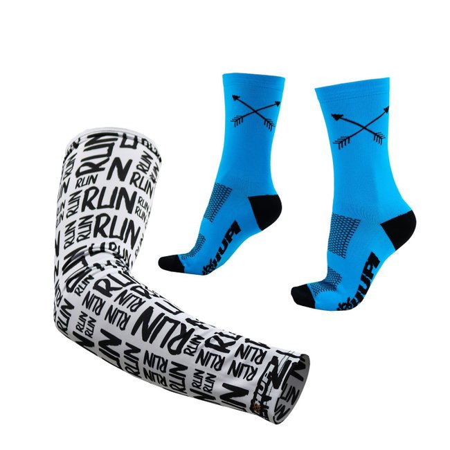 Kit Manguito HUPI Run Branco e Meia HUPI Flecha Azul