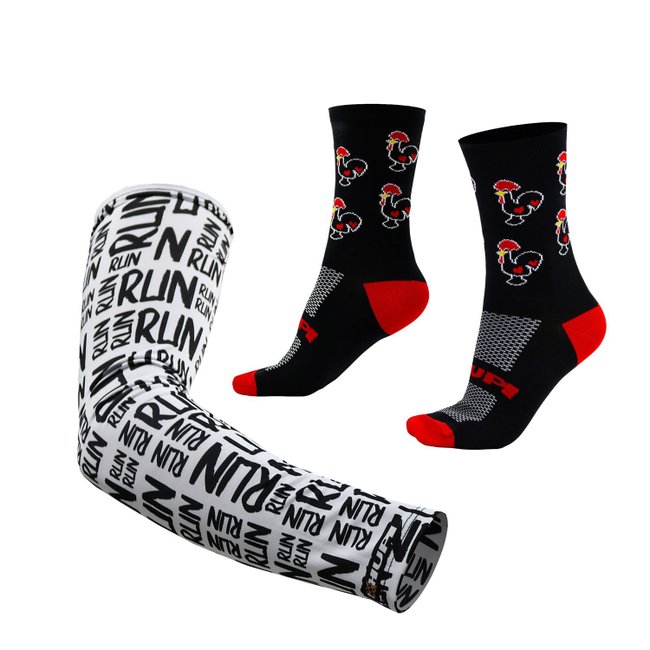Kit Manguito HUPI Run Branco e Meia HUPI Galo Preto