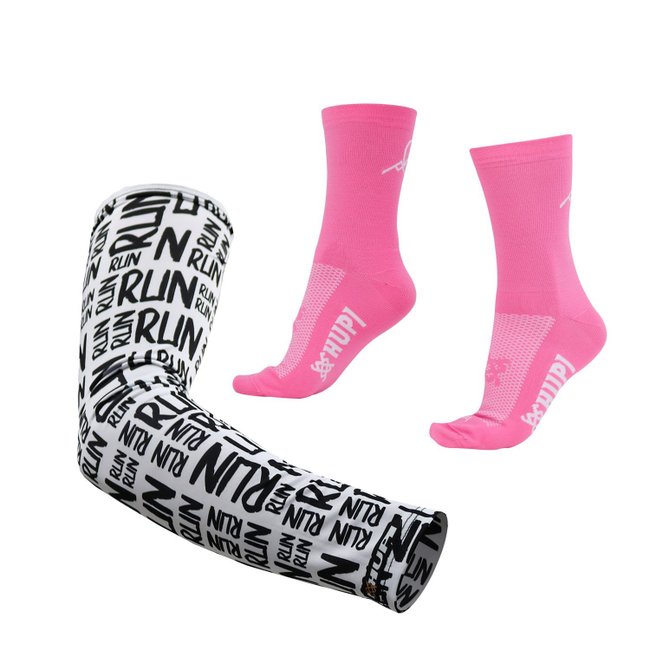 Kit Manguito HUPI Run Branco e Meia HUPI Heaven Rosa