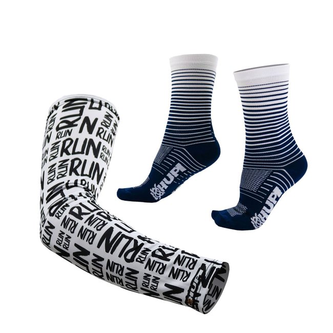 Kit Manguito HUPI Run Branco e Meia HUPI Hyperline Azul Marinho/Branco