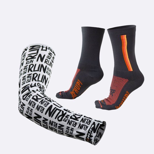 Kit Manguito HUPI Run Branco e Meia HUPI Lassen Grafite