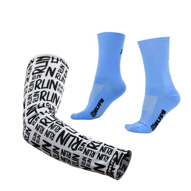 Kit Manguito HUPI Run Branco e Meia HUPI Lisa Azul Capri