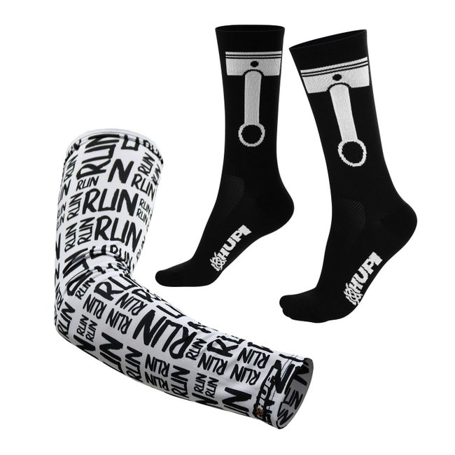 Kit Manguito HUPI Run Branco e Meia HUPI Pistão Preto
