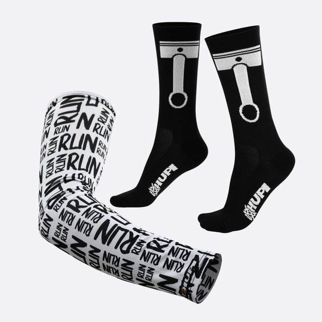 Kit Manguito HUPI Run Branco e Meia HUPI Pistão Preto