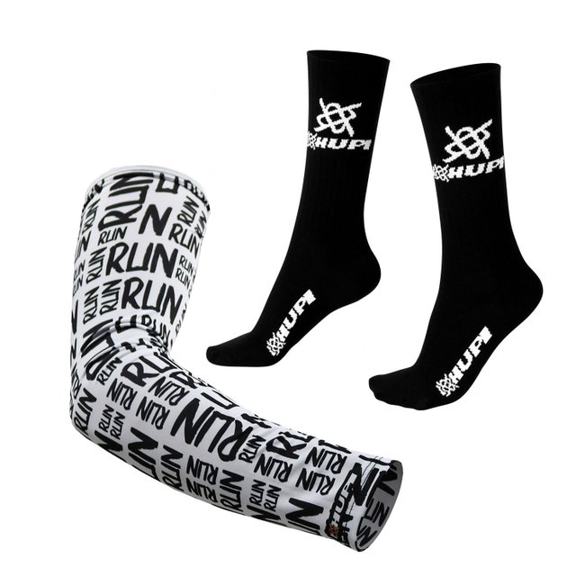 Kit Manguito HUPI Run Branco e Meia HUPI Preto DH
