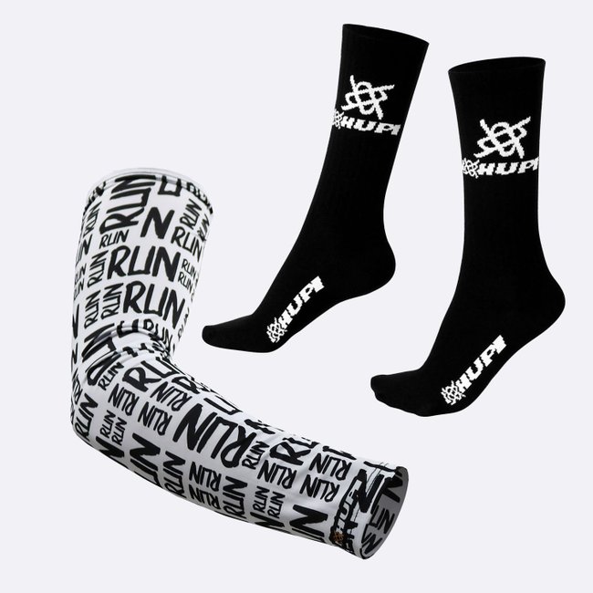 Kit Manguito HUPI Run Branco e Meia HUPI Preto DH