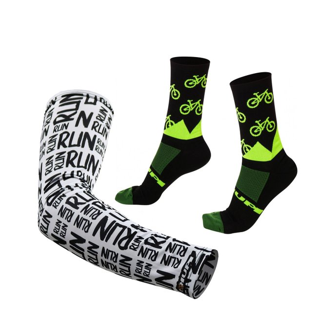 Kit Manguito HUPI Run Branco e Meia HUPI Preto MTB