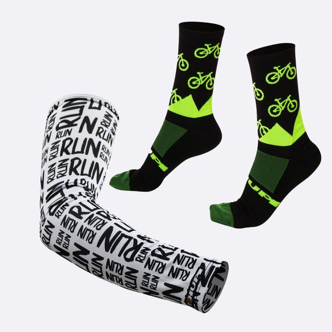 Kit Manguito HUPI Run Branco e Meia HUPI Preto MTB