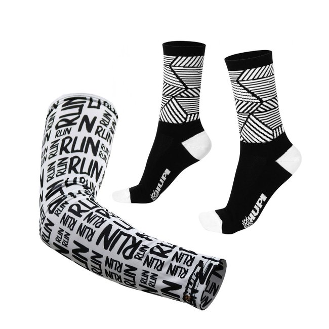 Kit Manguito HUPI Run Branco e Meia HUPI Preto Muralha
