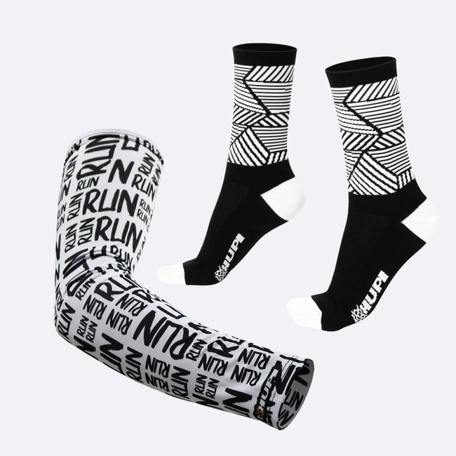 Kit Manguito HUPI Run Branco e Meia HUPI Preto Muralha