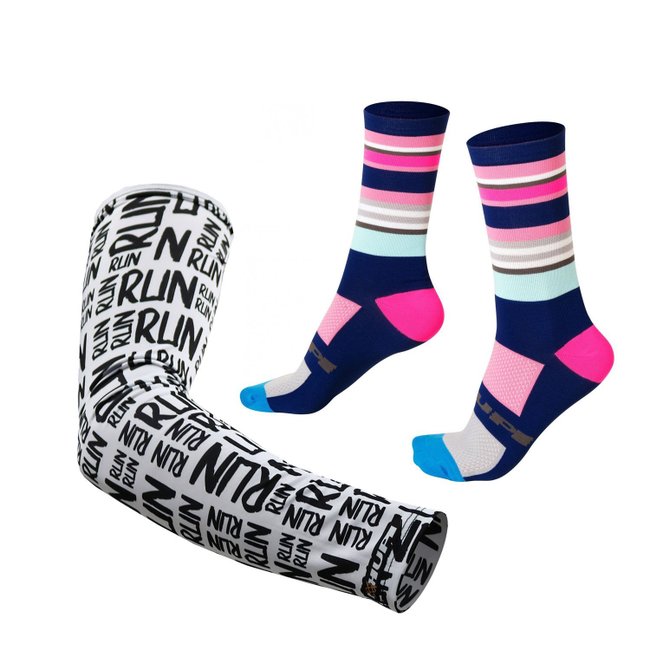 Kit Manguito HUPI Run Branco e Meia HUPI Quadra Azul