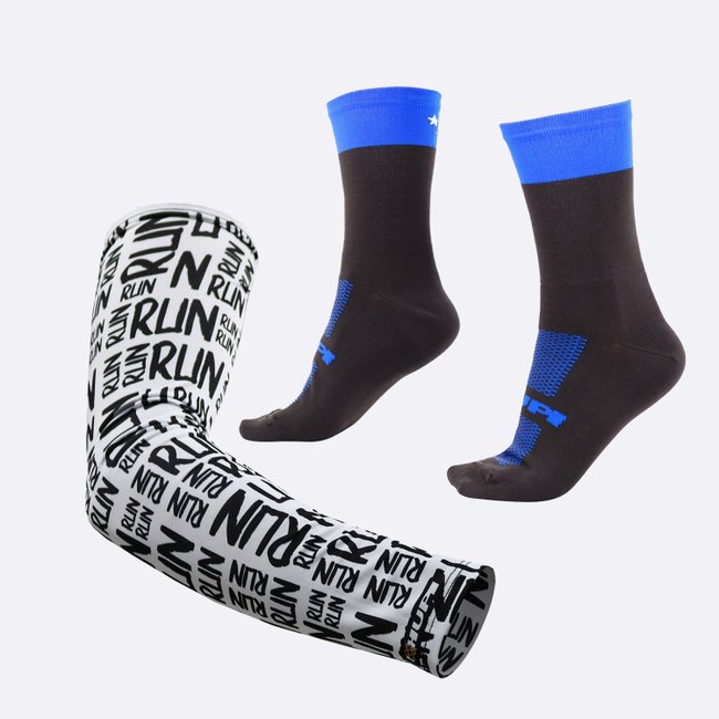 Kit Manguito HUPI Run Branco e Meia HUPI Star One Café/Azul