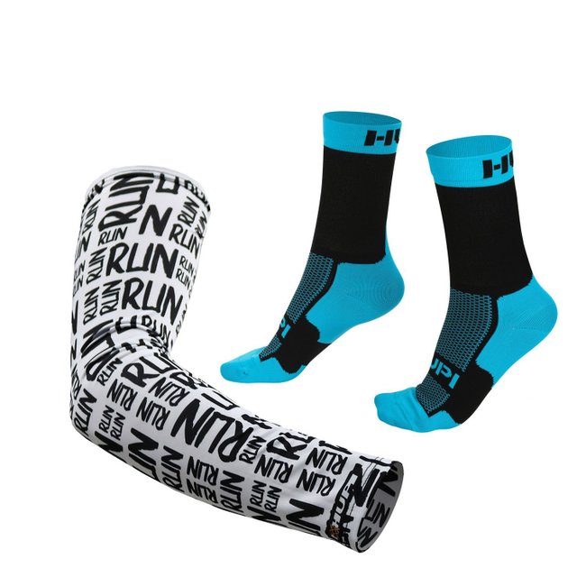 Kit Manguito HUPI Run Branco e Meia HUPI Ultra Azul