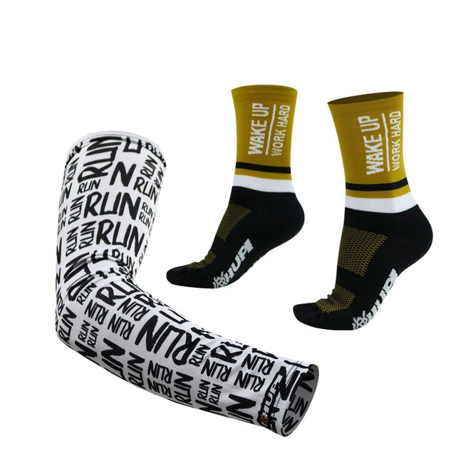 Kit Manguito HUPI Run Branco e Meia HUPI Wake Up Dourado/Preto