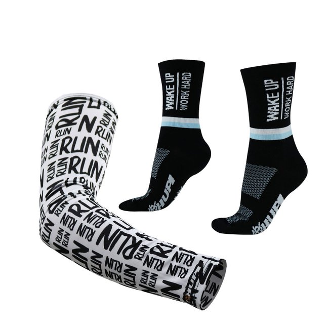Kit Manguito HUPI Run Branco e Meia HUPI Wake Up Preto/Branco