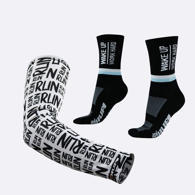 Kit Manguito HUPI Run Branco e Meia HUPI Wake Up Preto/Branco