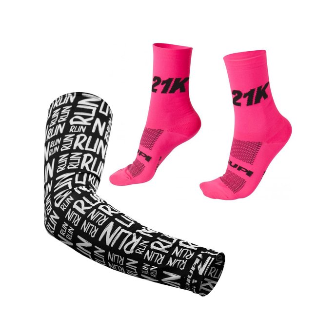 Kit Manguito Preto e Meia 21K Rosa - LT para pés menores 34-38
