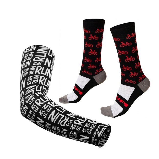 Kit Manguito HUPI Run Preto e Meia HUPI Bike Red