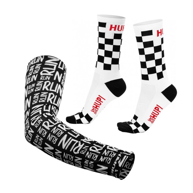 Kit Manguito HUPI Run Preto e Meia HUPI Branco Quadriculado