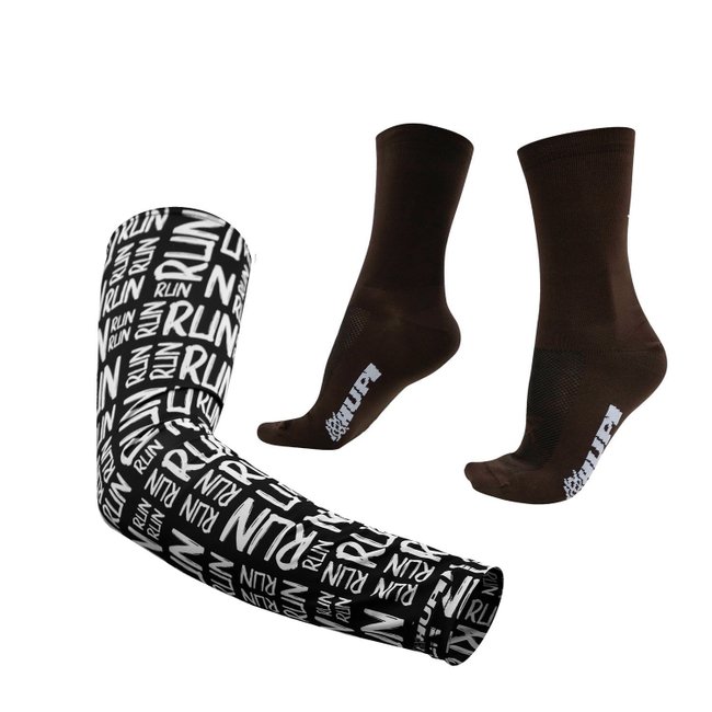Kit Manguito HUPI Run Preto e Meia HUPI Lisa Marrom Café